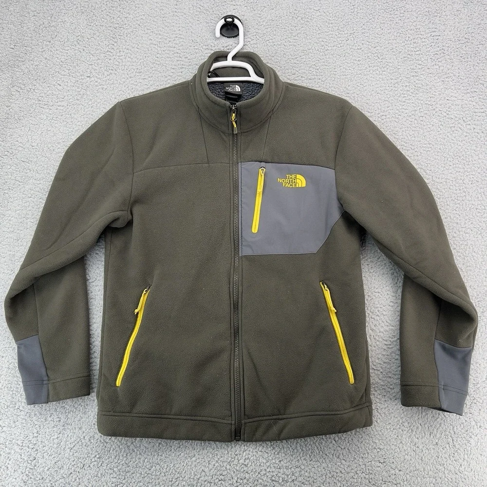 The North Face Men's Full Zip Fleece Jacket Gray Yellow Medium Sherpa Lined Outd